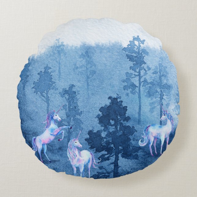 Unicorns in the mist round cushion (Front)