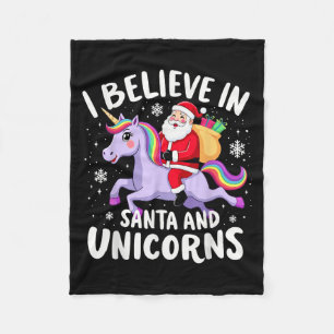 Unicorns Lover I Believe In Santa And Unicorns Chr Fleece Blanket