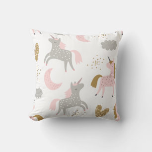 Unicorns Magical Pink Grey Boho Girly Cute Cushion