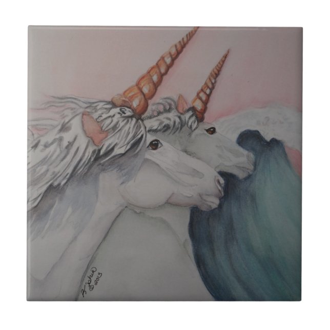 Unicorns of the sea ceramic tile (Front)