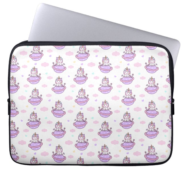  Unicorns on Planets Magical Space Pattern  Laptop Sleeve (Front)
