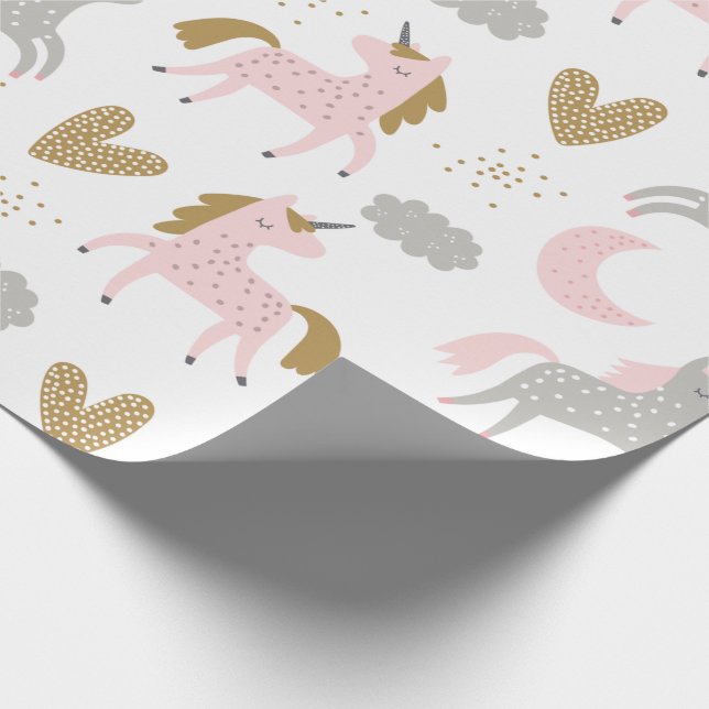 Unicorns Pink Grey Magical Cute Girly Boho Pattern Wrapping Paper (Corner)