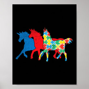 Unicorns Puzzle Blue Red Autism Awareness ASL Girl Poster