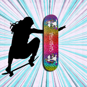 Unicorns Rainbow Glitter Skateboard