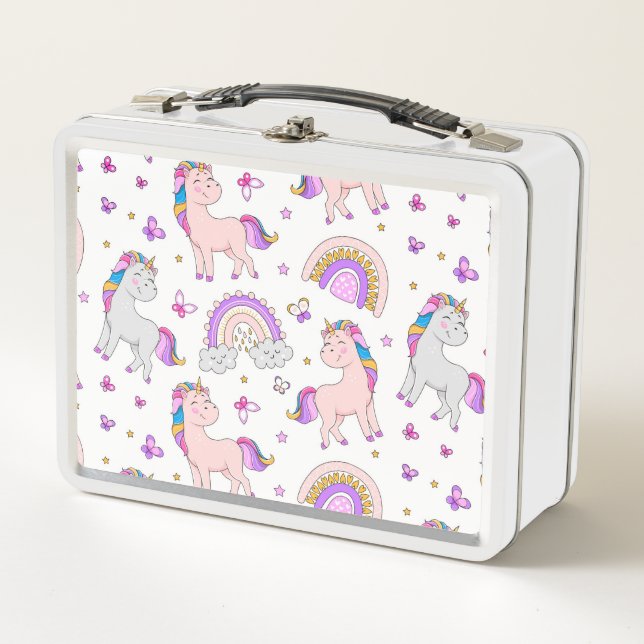 Unicorns Rainbows and Butterflies Metal Lunch Box (Front)