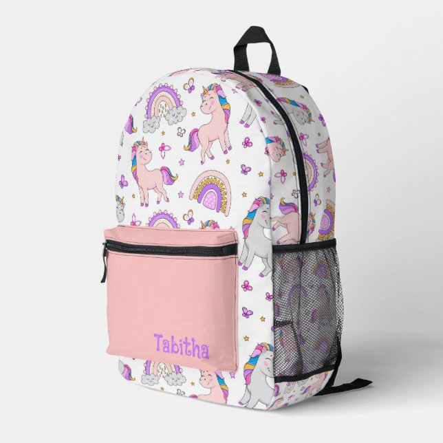Unicorns, Rainbows and Butterflies Personalised  Printed Backpack (Back Corner Right)