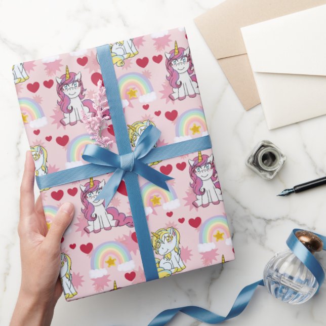 Unicorns, Rainbows and Hearts Pattern Wrapping Paper (Gifting)