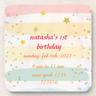 Unicorns Rainbows Birthday Invitations Coaster
