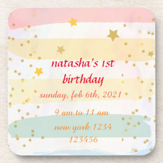 Unicorns Rainbows Birthday Invitations Coaster