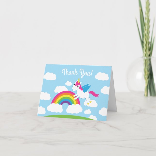 Unicorns & Rainbows Cute 1st Birthday Party Theme Card (Front)