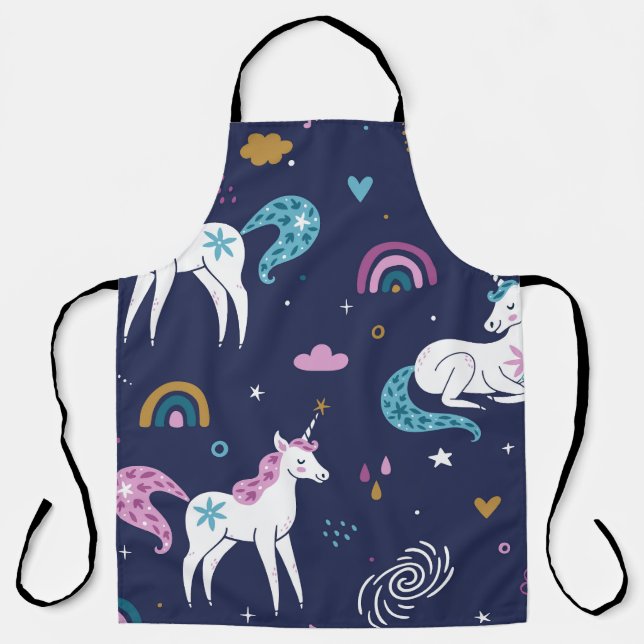 Unicorns Rainbows: Cute Cartoon Seamless Apron (Front)