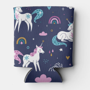 Unicorns Rainbows: Cute Cartoon Seamless Can Cooler