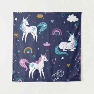 Unicorns Rainbows: Cute Cartoon Seamless Tapestry
