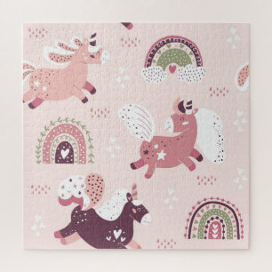 Unicorns Rainbows: Pastel Magic Background. Jigsaw Puzzle