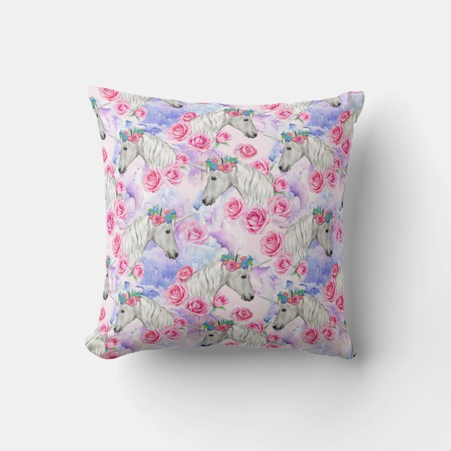Unicorns & Roses Pattern Cushion (Front)