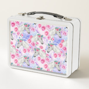 Unicorns & Roses Pattern Metal Lunch Box