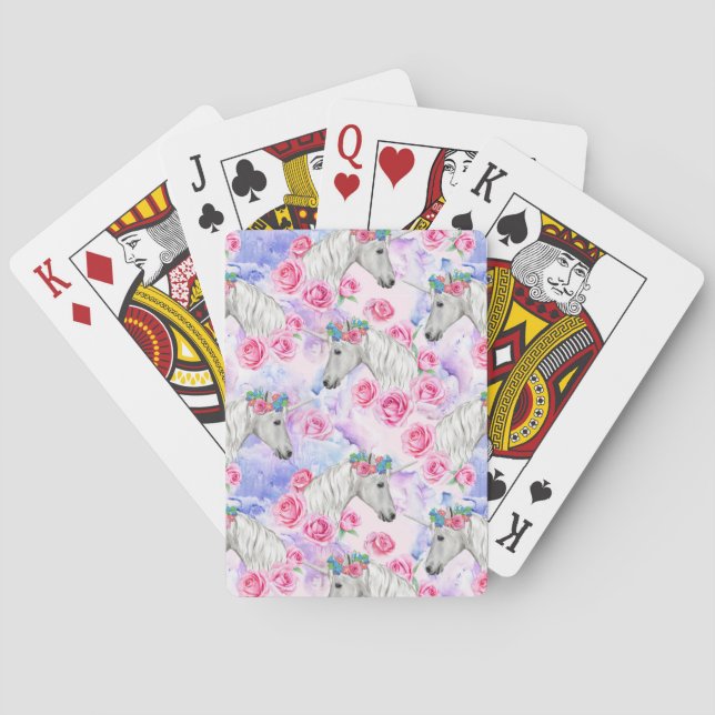 Unicorns & Roses Pattern Playing Cards (Back)