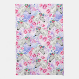 Unicorns & Roses Pattern Tea Towel