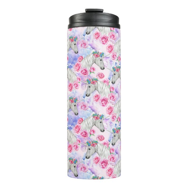Unicorns & Roses Pattern Thermal Tumbler (Front)