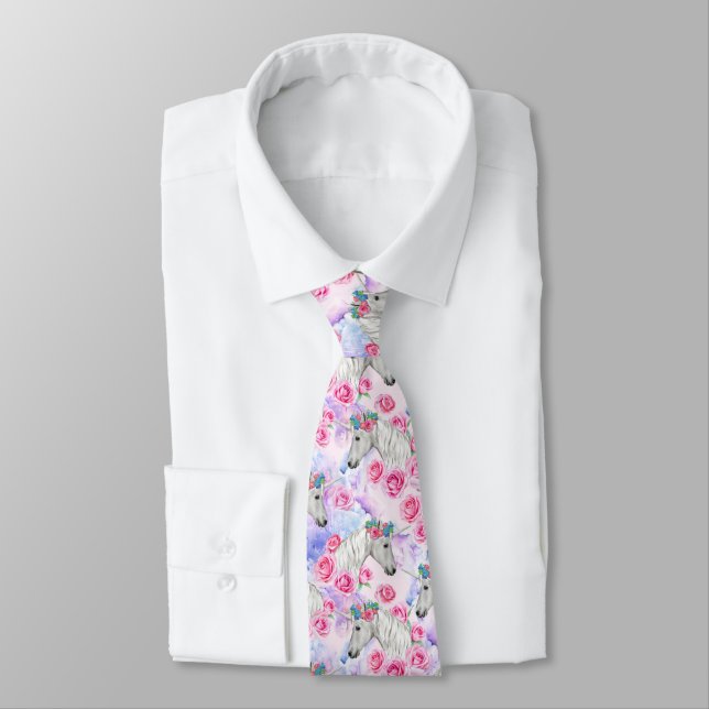 Unicorns & Roses Pattern Tie (Tied)