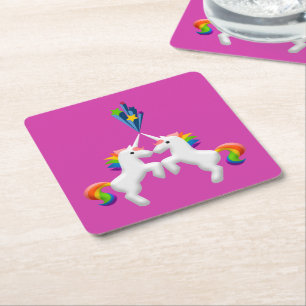 Unicorns Square Paper Coaster