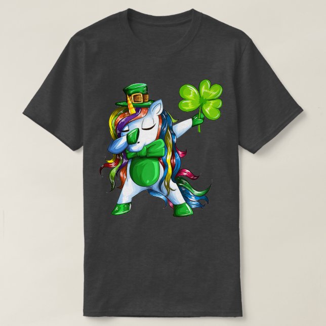 Unicorns Unicorn With Shamrock Lucky Charm Dabbing T-Shirt (Design Front)