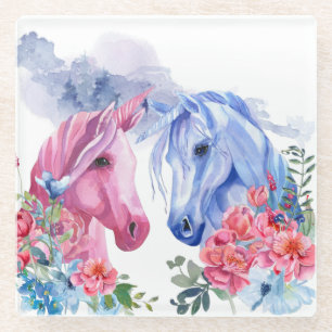 Unicorns Watercolor Art Glass Coaster