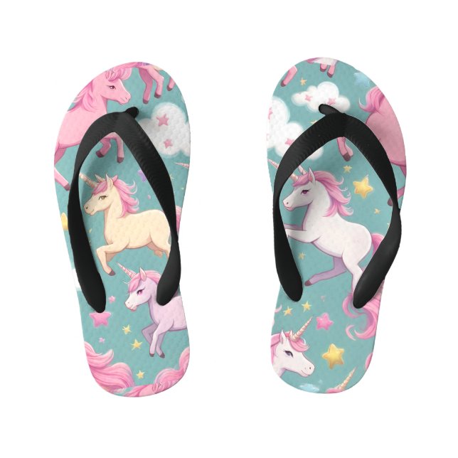 Unicorns with clouds and stars pattern kid's thongs (Footbed)