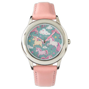 Unicorns with clouds and stars pattern watch