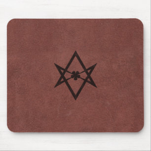 Unicursal Hexagram Thelemic Symbol on Red Leather Mouse Pad