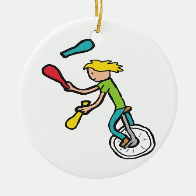 Unicycling Juggler Ceramic Ornament (Front)