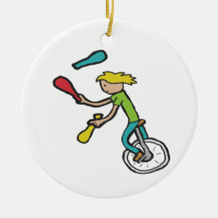 Unicycling Juggling Ceramic Ornament