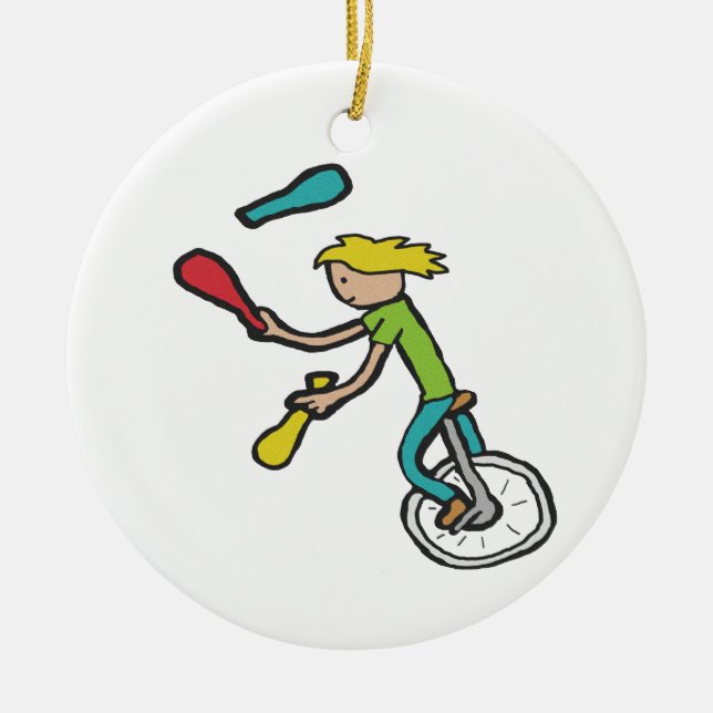 Unicycling Juggling Ceramic Ornament (Front)