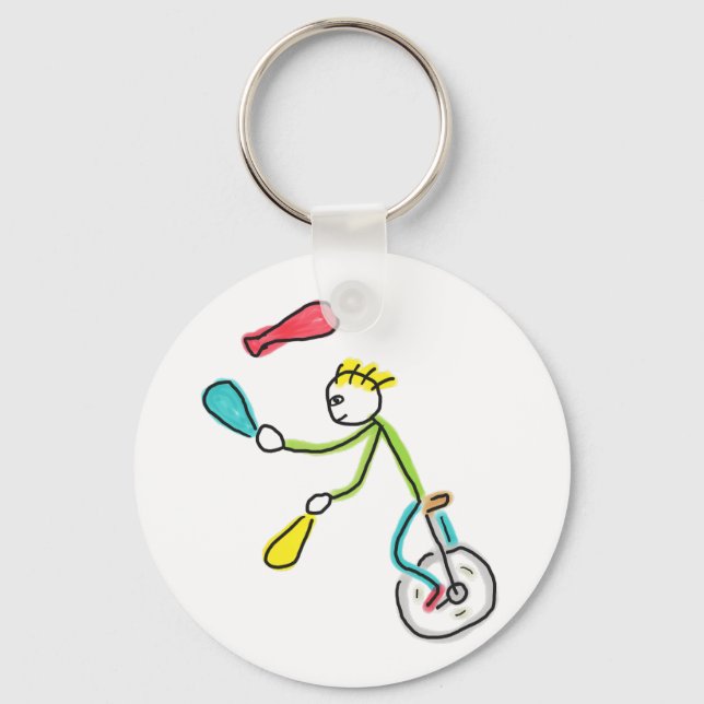 Unicycling Stickman Juggler Key Ring (Front)