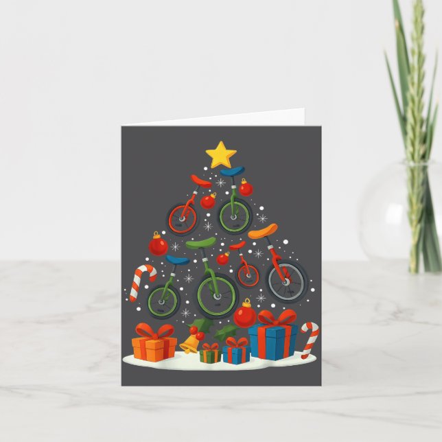 Unicycling Unicycle Christmas Tree Xmas  Card (Front)