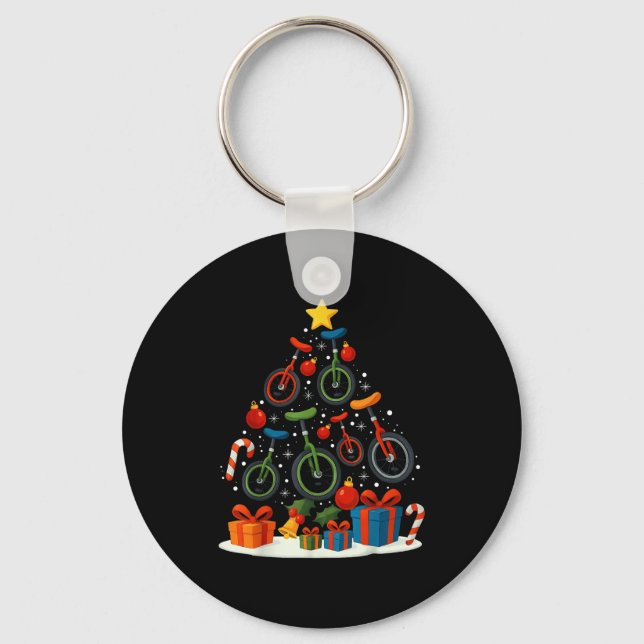 Unicycling Unicycle Christmas Tree Xmas  Key Ring (Front)