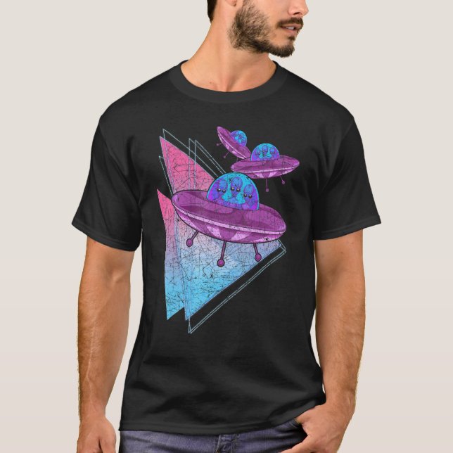 Unidentified Flying Object Synthwave Alien Vaporwa T-Shirt (Front)