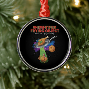 Unidentified Frying Object Funny Alien UFO Turkey Metal Ornament