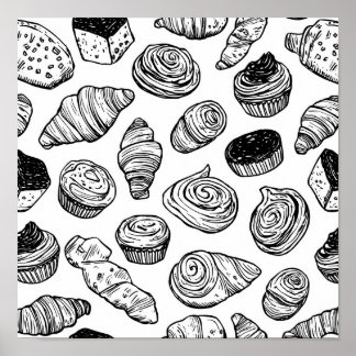 Uniform Pastry Pattern Decoupage Template Line Art Poster