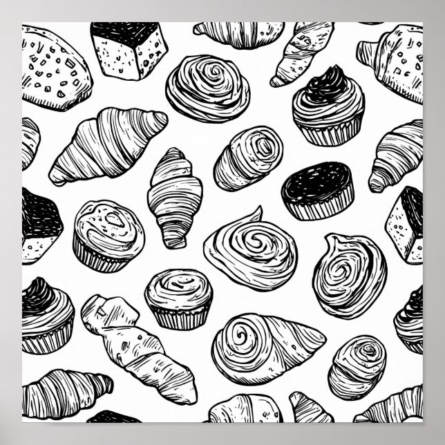 Uniform Pastry Pattern Decoupage Template Line Art Poster (Front)