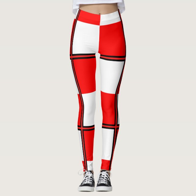 Uniform Red White chequered square Leggings (Front)