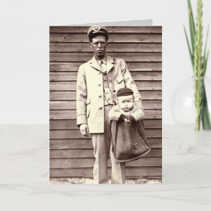 Uniformed Postman with Baby in Mailbag Card