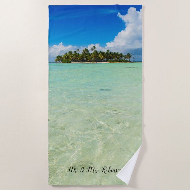 Uninhabited island in a tropical blue lagoon beach towel (Front)