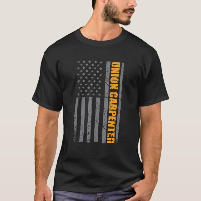 Union Carpenter American Flag Patriotic Labour Day T-Shirt (Front)