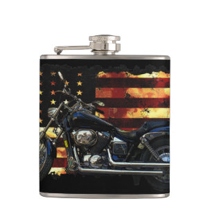 Union Flag, Stars and Stripes, Motorcycle, Hip Flask