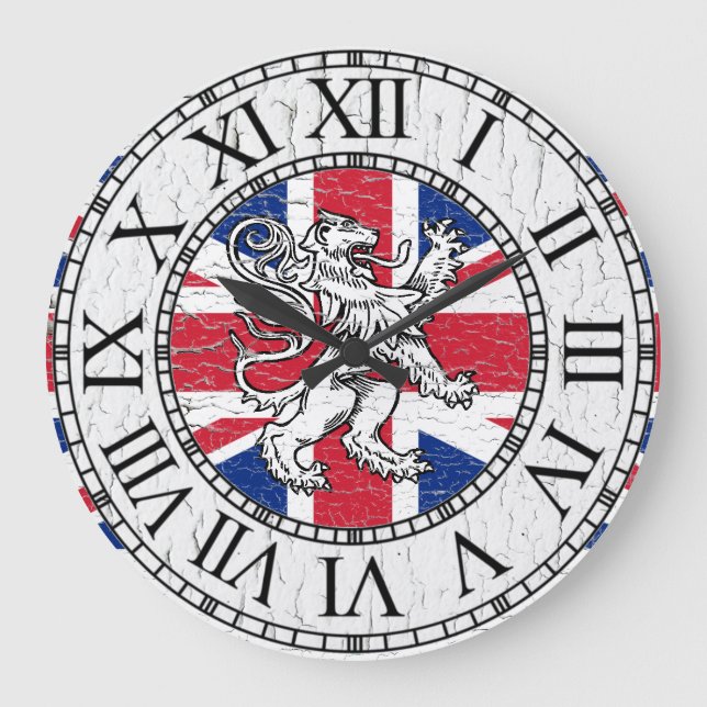 Union Jack and Lion Weathered Large Clock (Front)