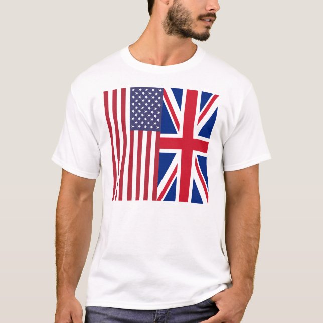 Union Jack And United States of America Flags T-Shirt (Front)