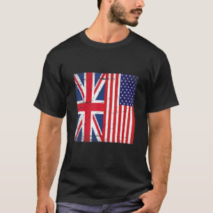 Union Jack and Unites States of America Flag Retro T-Shirt