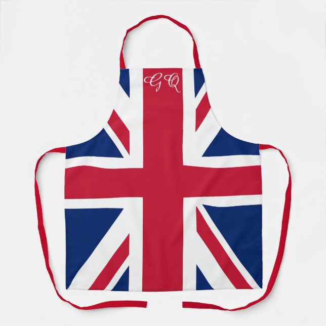 Union Jack Apron - Retro British Flag Monogrammed  (Front)