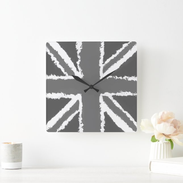 Union Jack Art Gray Tones Wall Mounted  Square Wall Clock (Home)
